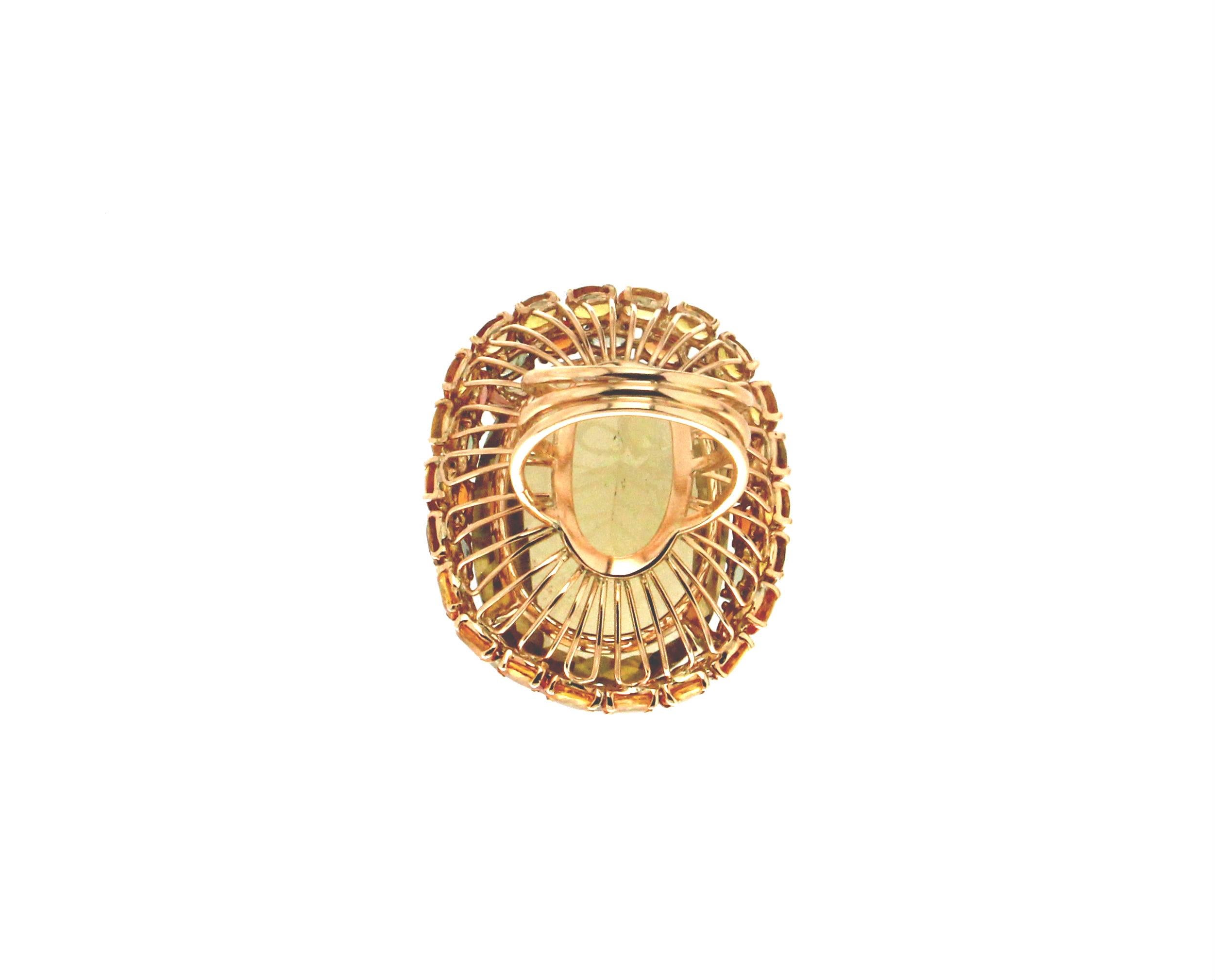 Handcraft Citrine 14 Karat Yellow Gold Sapphires Cocktail Ring For Sale 2