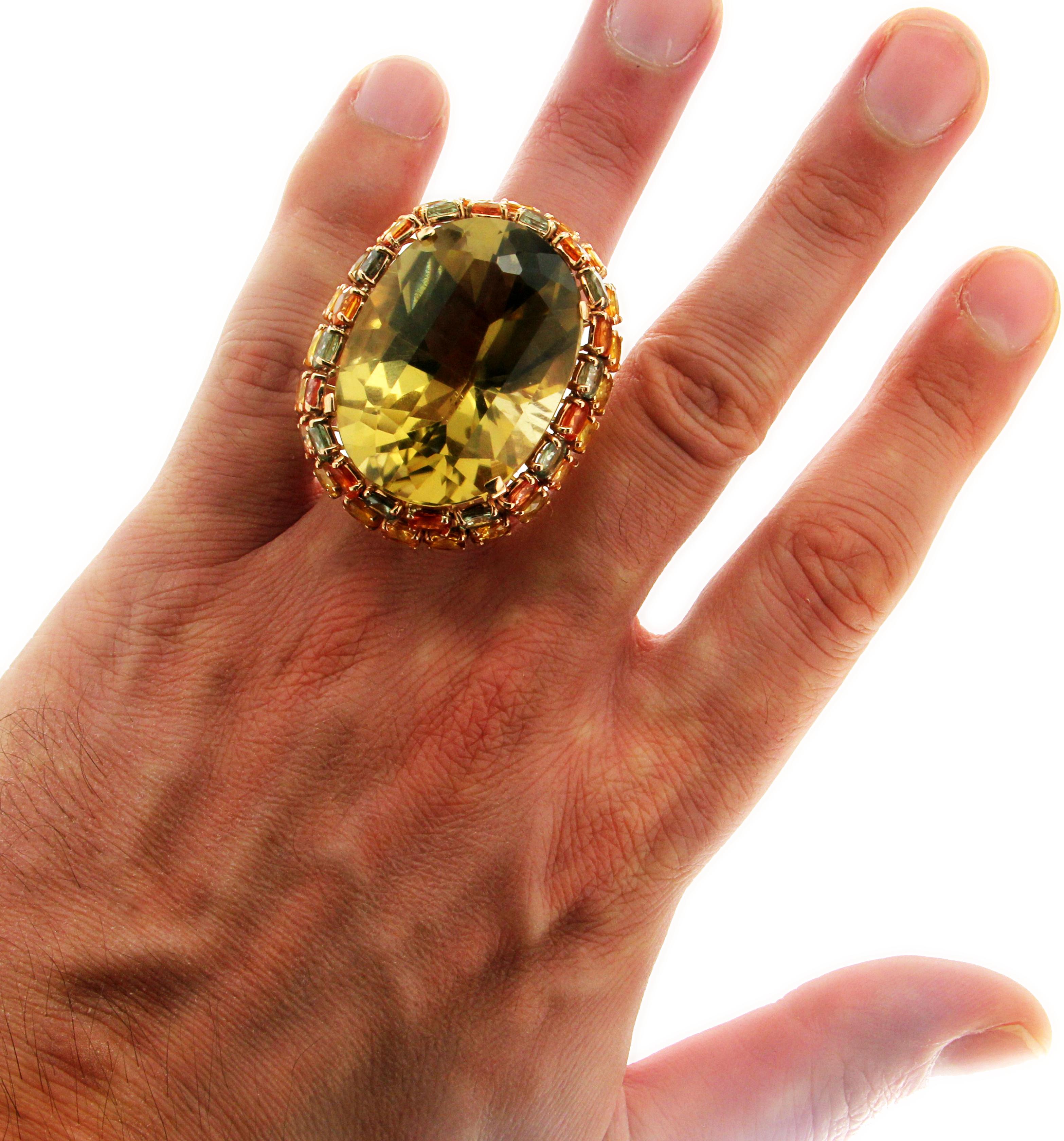 Handcraft Citrine 14 Karat Yellow Gold Sapphires Cocktail Ring For Sale 3