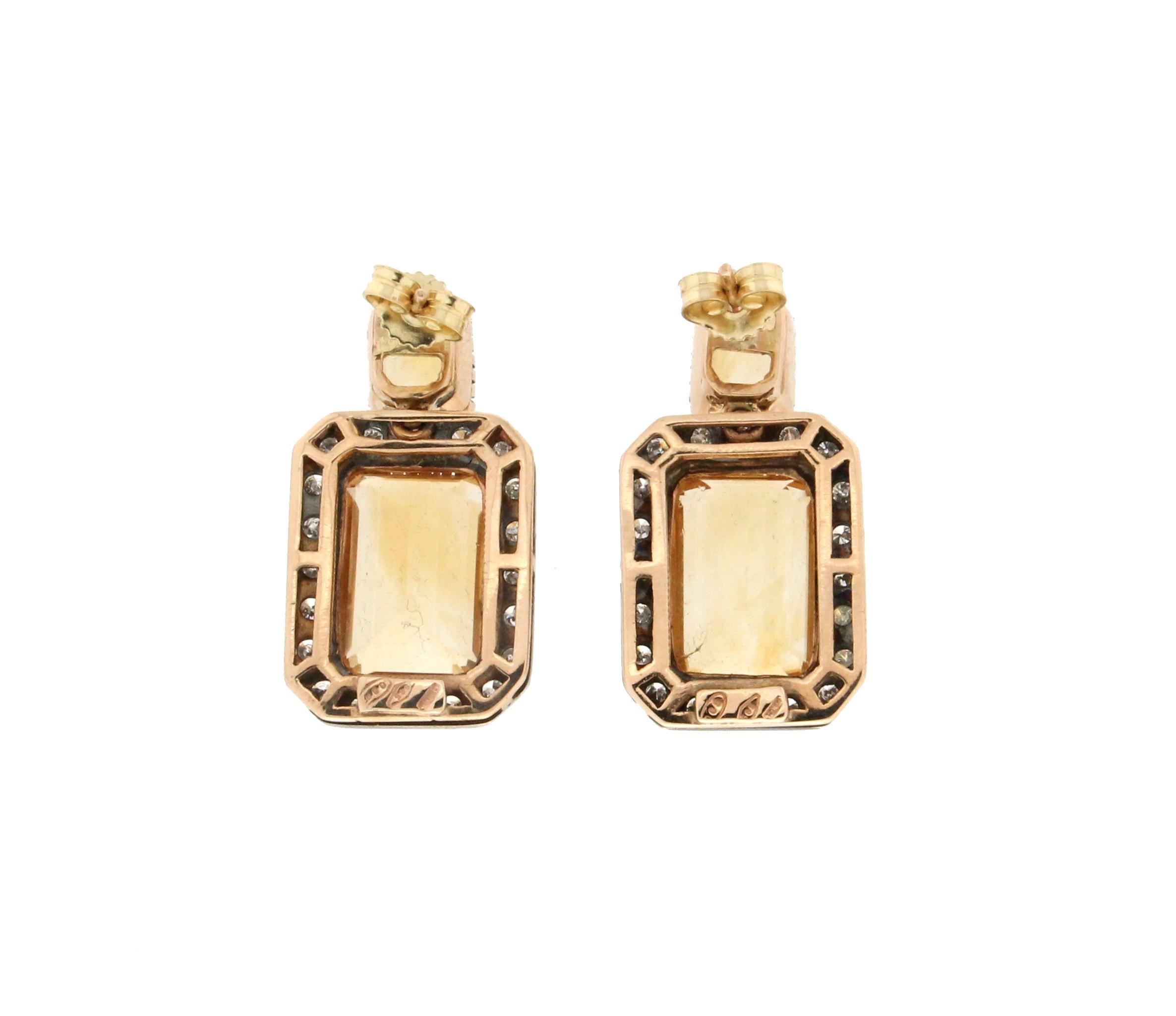 Handcraft Citrine 14 Karat Yellow Gold Stud Earrings In New Condition For Sale In Marcianise, IT