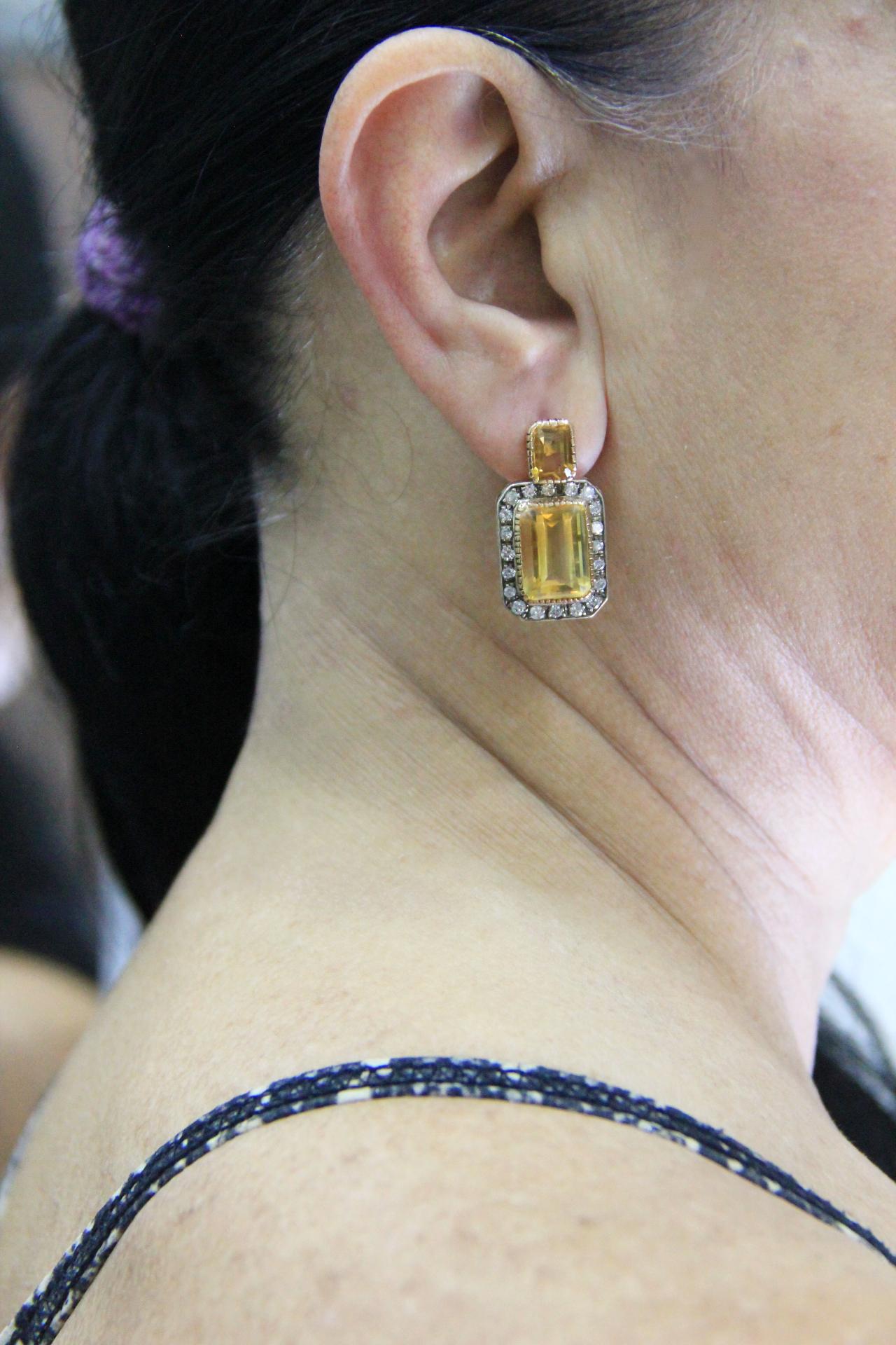 Handcraft Citrine 14 Karat Yellow Gold Stud Earrings For Sale 1
