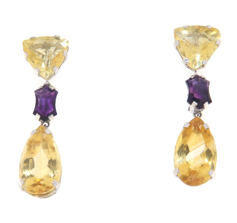 Boucles D'oreilles Pendantes En Citrine Et Or 18 Carats - Naturelles, Fait Main, Longueur 27 Mm