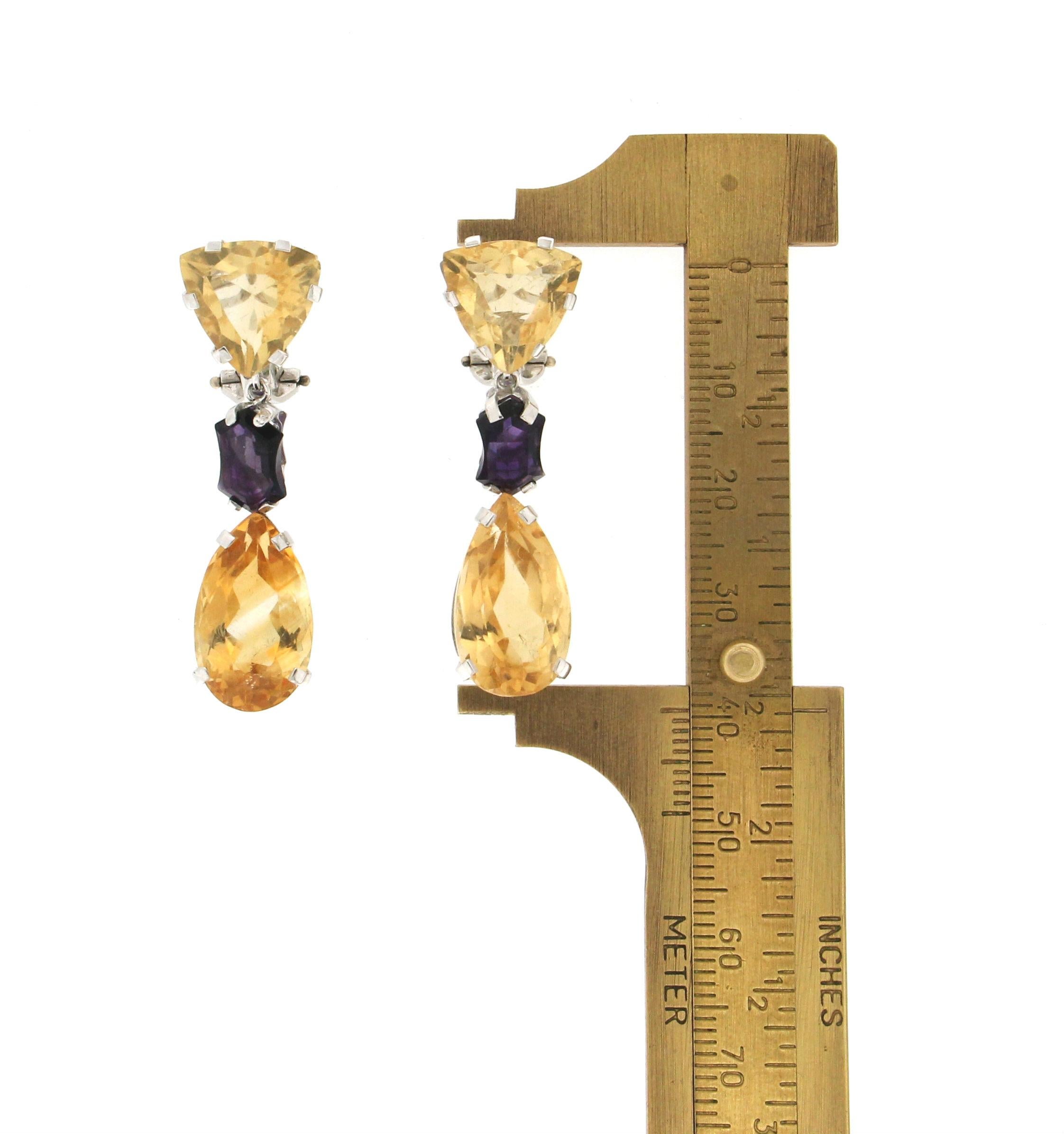 Handcraft Citrine 18 Karat White Gold Amethyst Drop Earrings In New Condition For Sale In Marcianise, IT