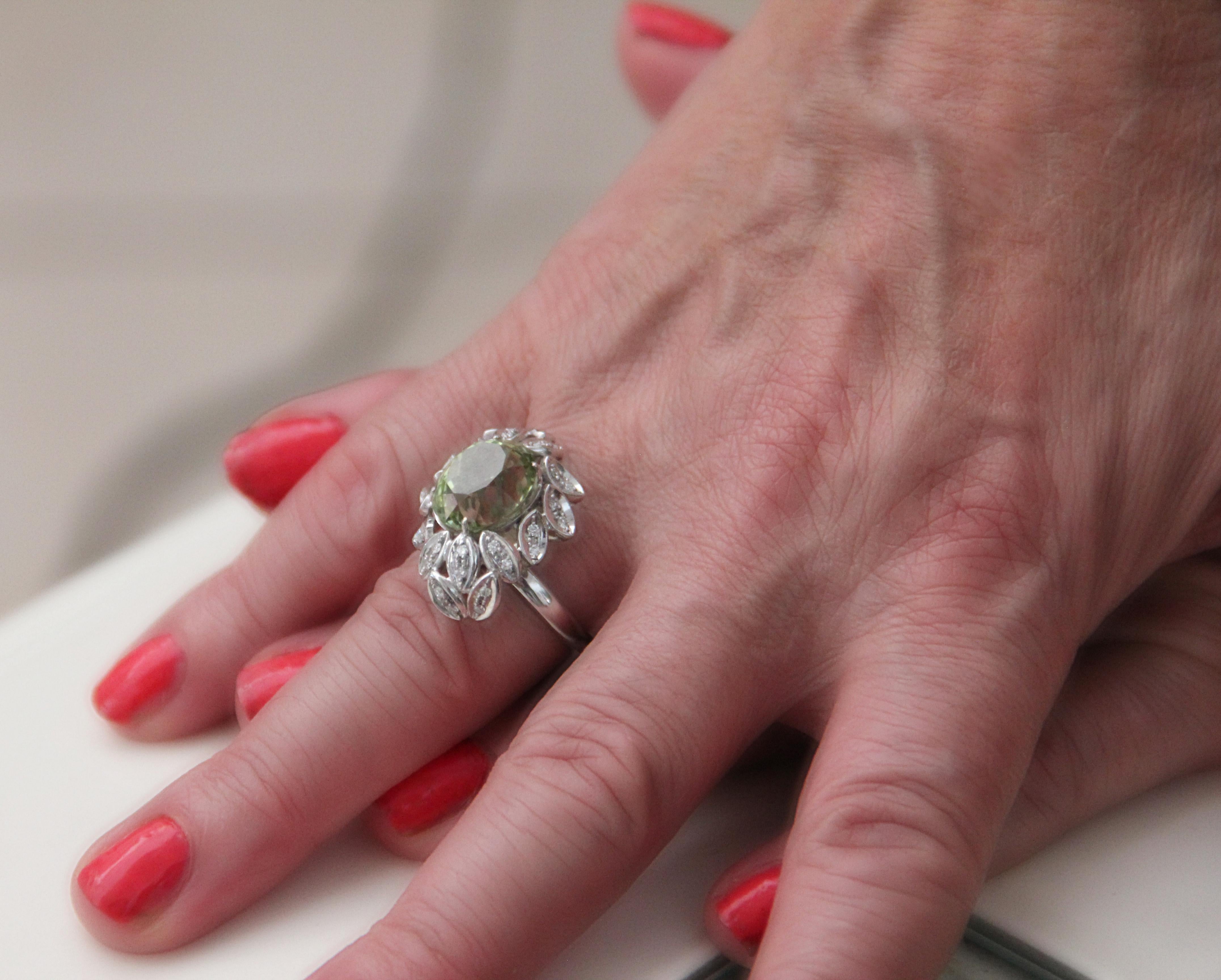 Handcraft Citrine 18 Karat White Gold Diamonds Cocktail Ring For Sale 11