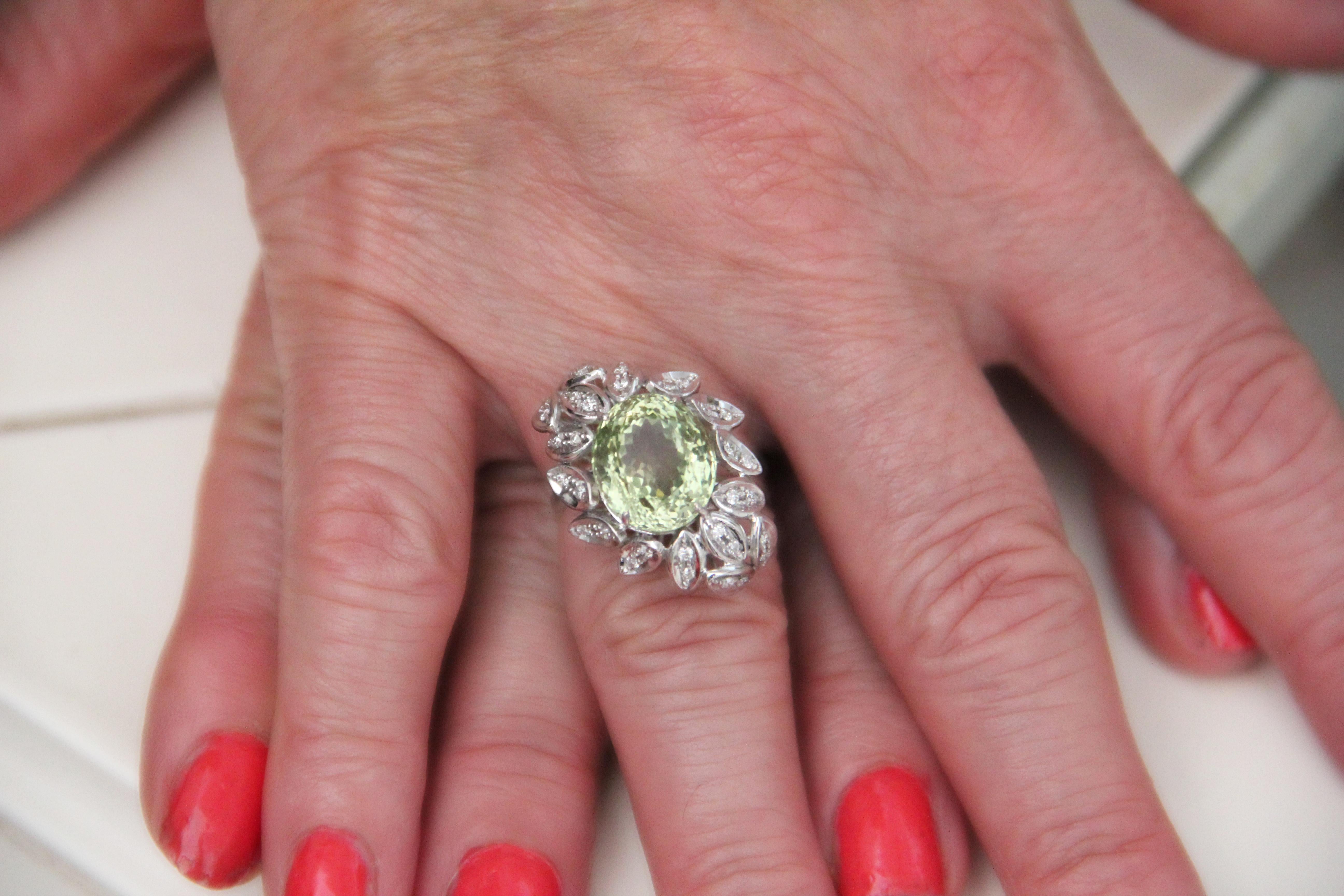 Handcraft Citrine 18 Karat White Gold Diamonds Cocktail Ring For Sale 8