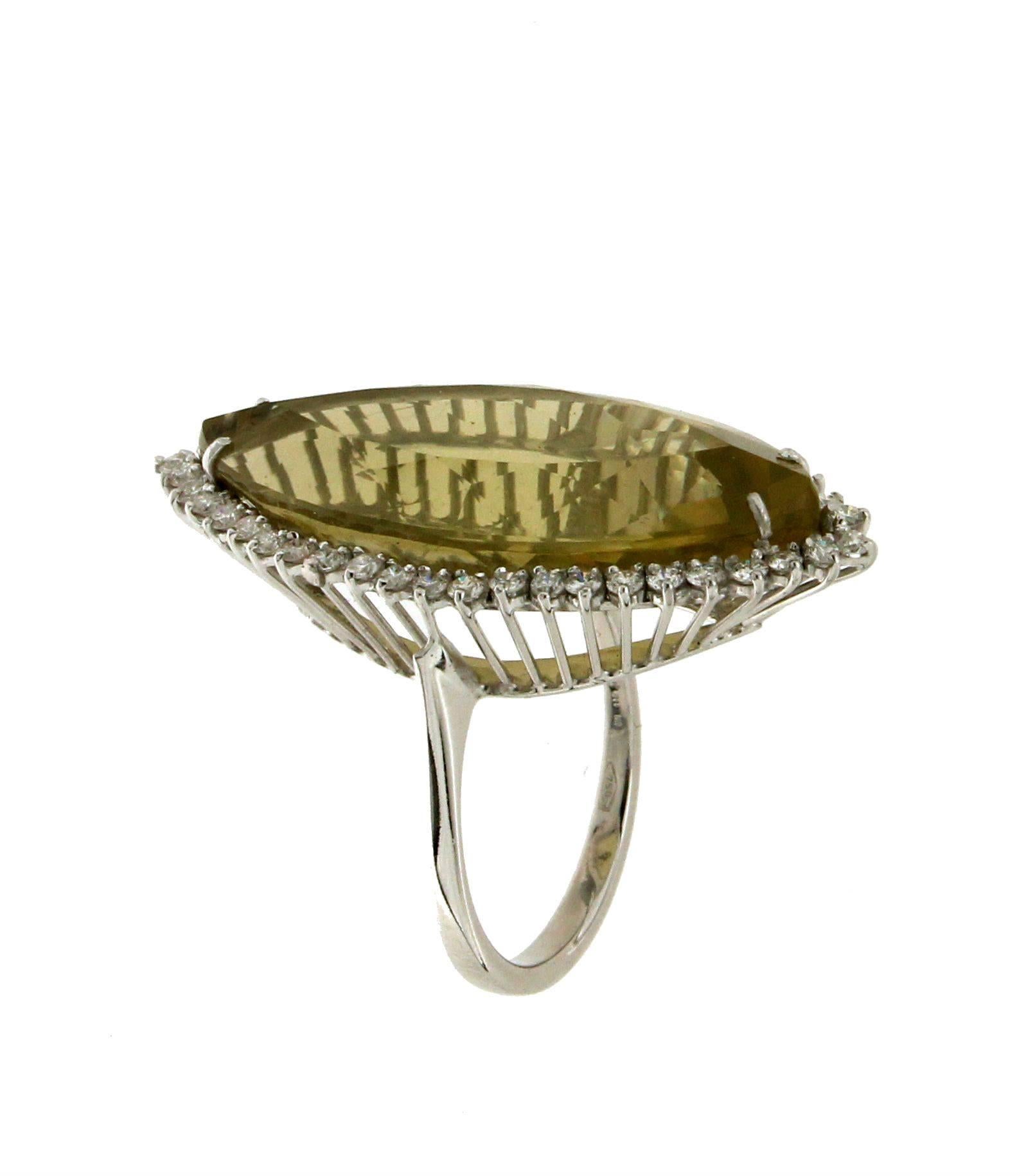 Artisan Handcraft Citrine 18 Karat White Gold Diamonds Cocktail Ring For Sale