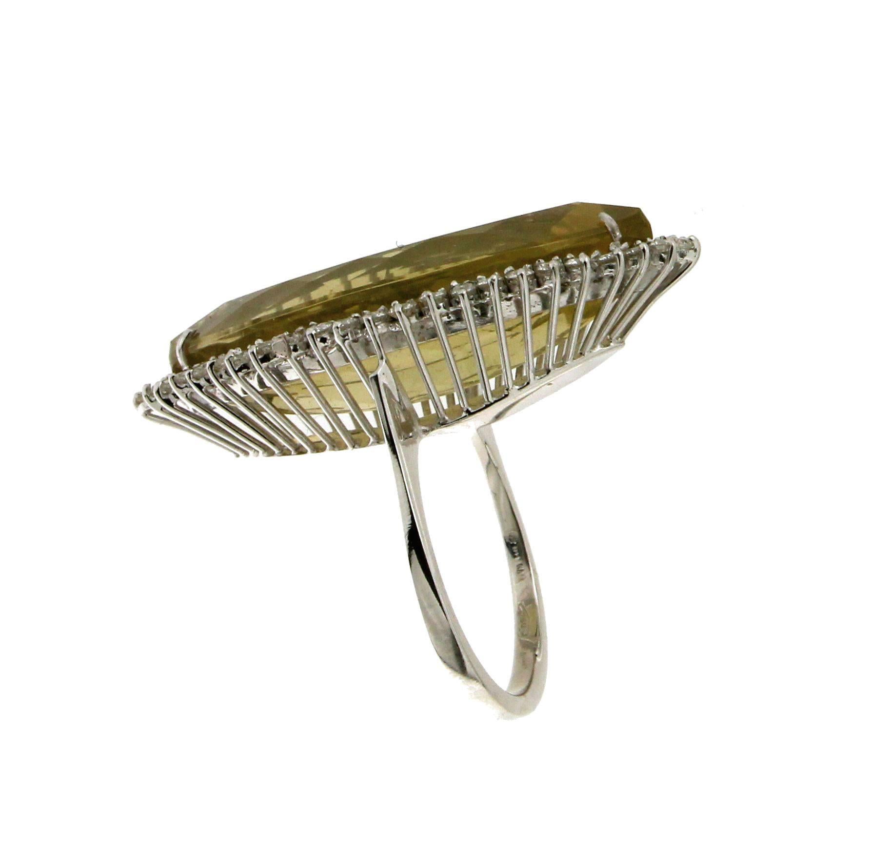 Brilliant Cut Handcraft Citrine 18 Karat White Gold Diamonds Cocktail Ring For Sale