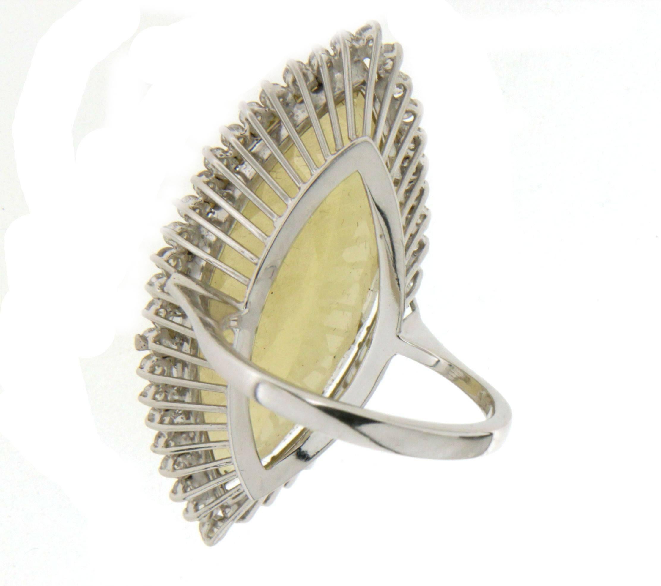 Handcraft Citrine 18 Karat White Gold Diamonds Cocktail Ring For Sale 1