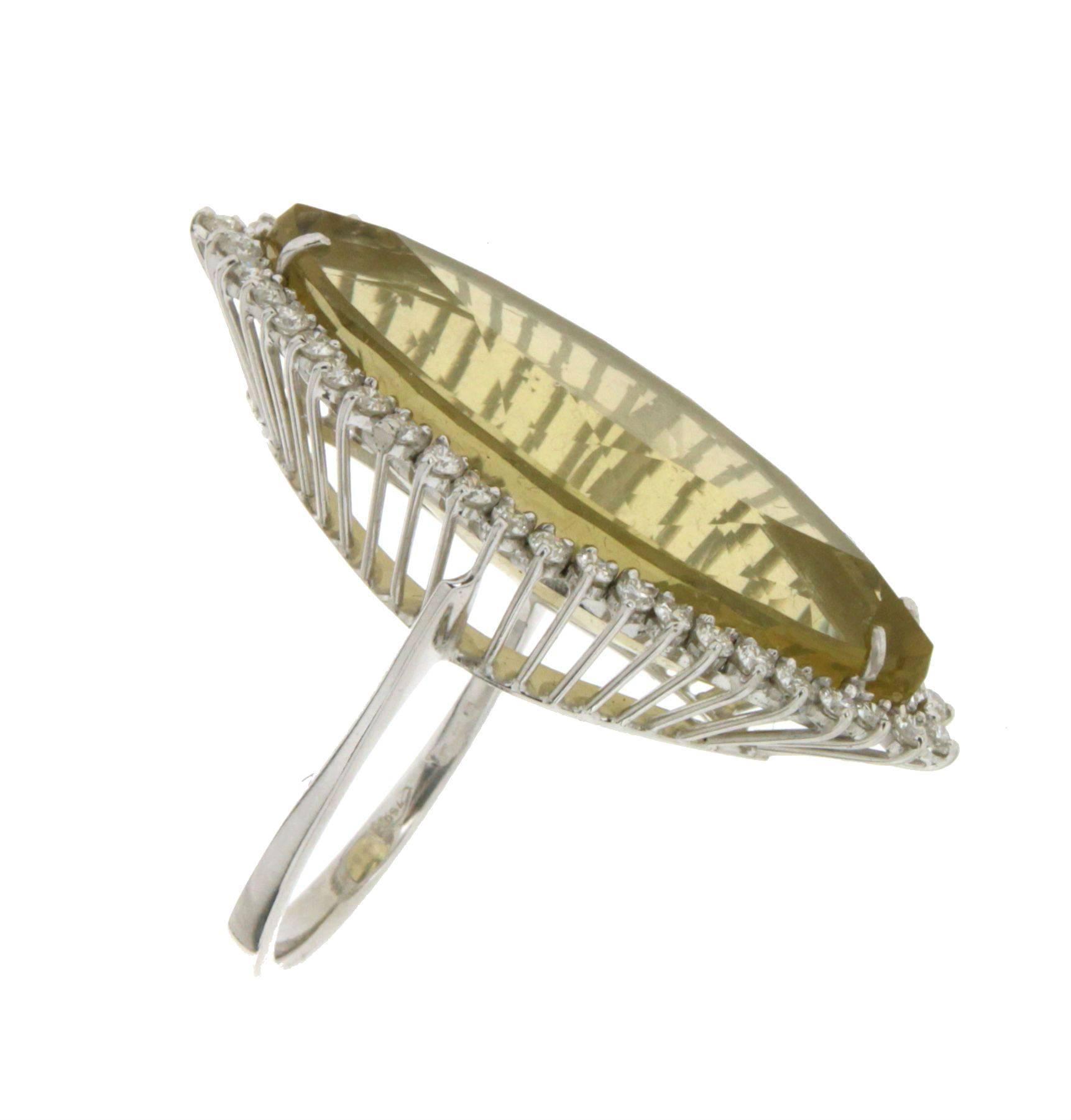 Handcraft Citrine 18 Karat White Gold Diamonds Cocktail Ring For Sale 2