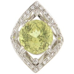 Anillo de Cóctel de Oro Blanco de 18 Kilates con Diamantes de Citrino Artesanal