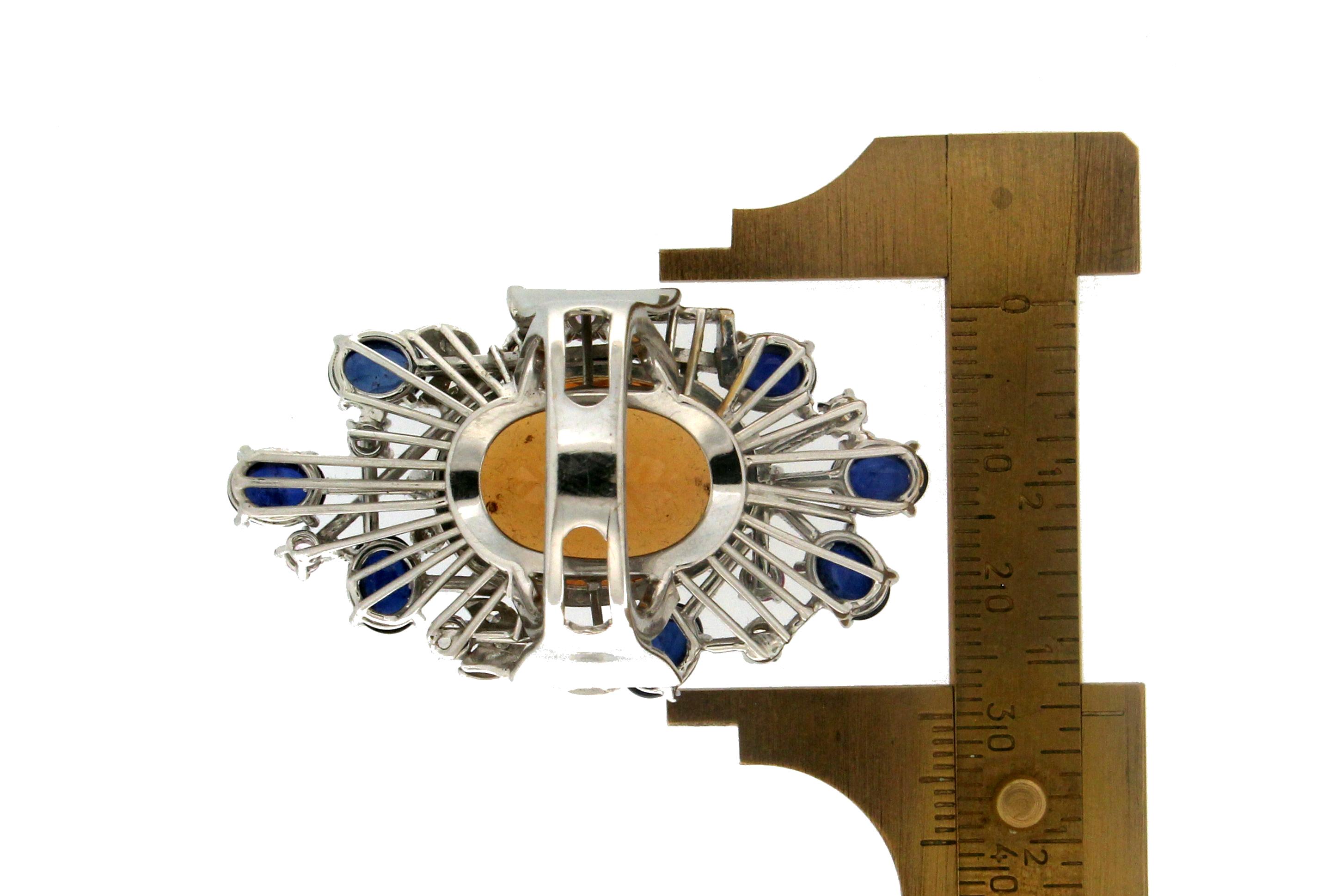Handgefertigter Cocktail-Ring, Citrin 18 Karat Weißgold Diamanten Saphire im Angebot 4