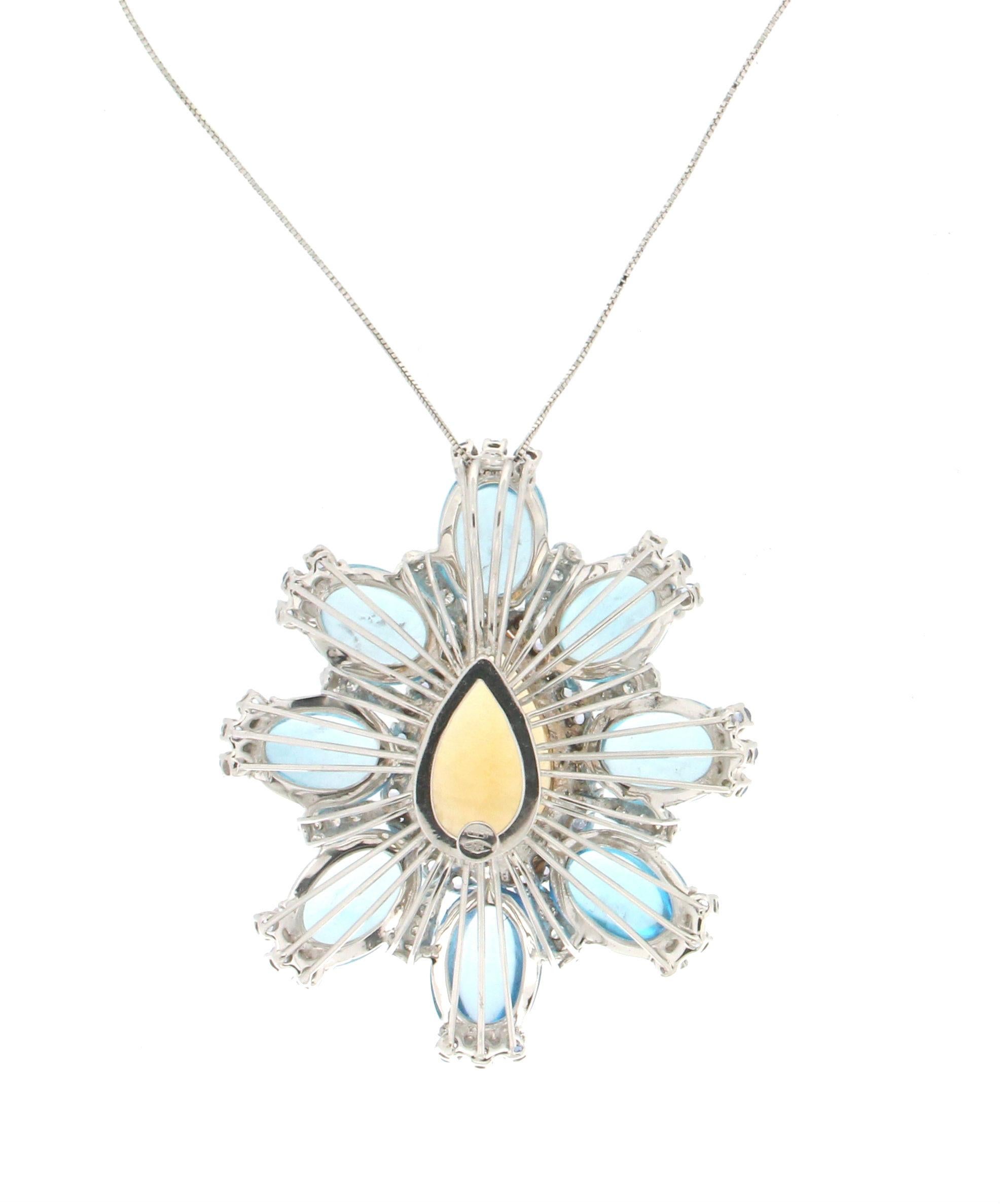 Artisan Handcraft Citrine 18 Karat White Gold Diamonds Topaz Sapphires Pendant Necklace For Sale