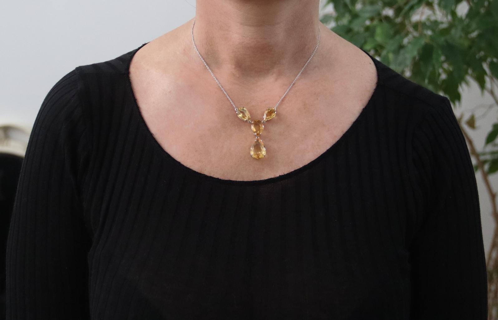 Handgefertigte Citrin-Halskette mit Anhänger aus 18 Karat Weißgold im Angebot 5