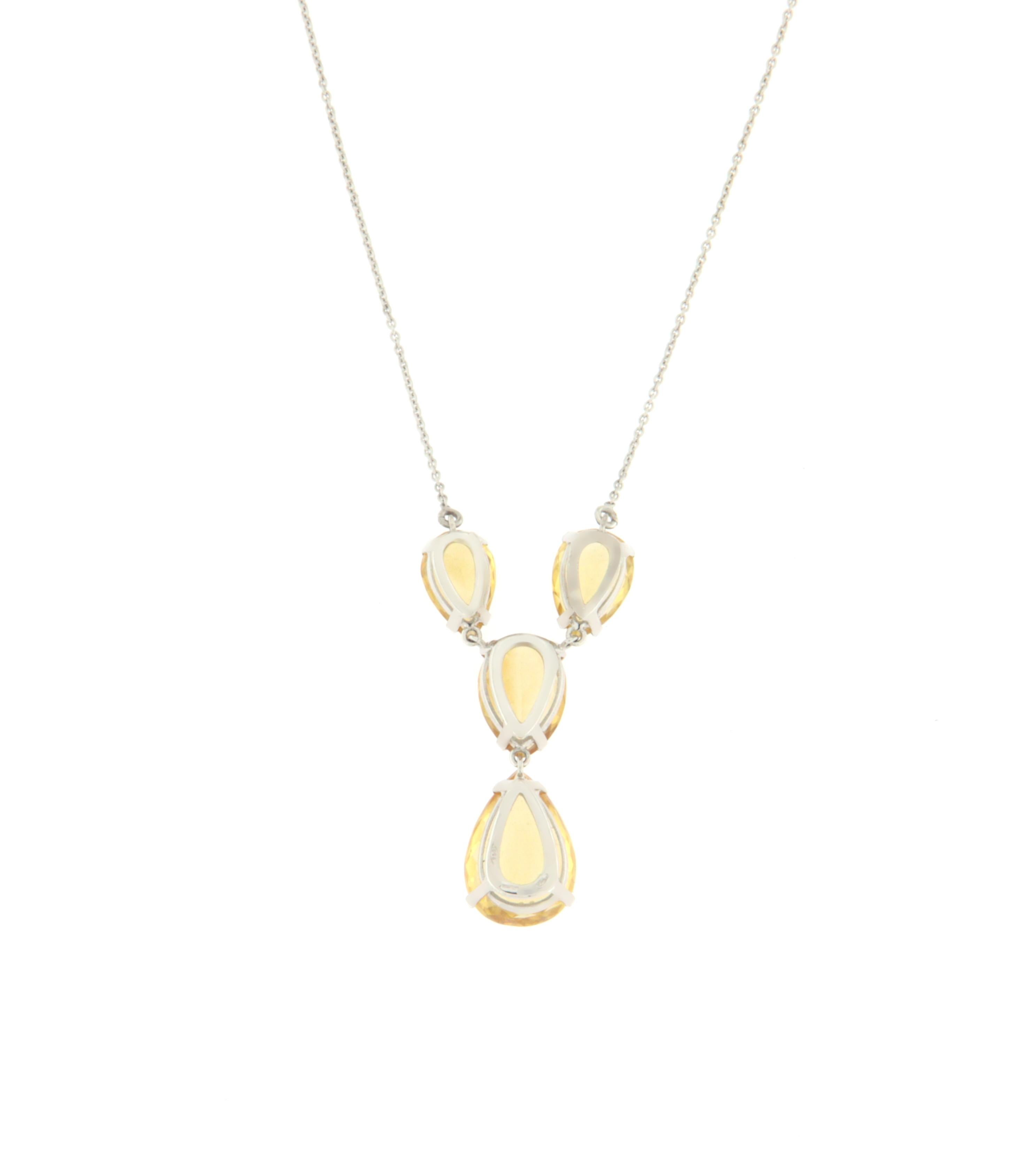 Mixed Cut Handcraft Citrine 18 Karat White Gold Pendant Necklace For Sale