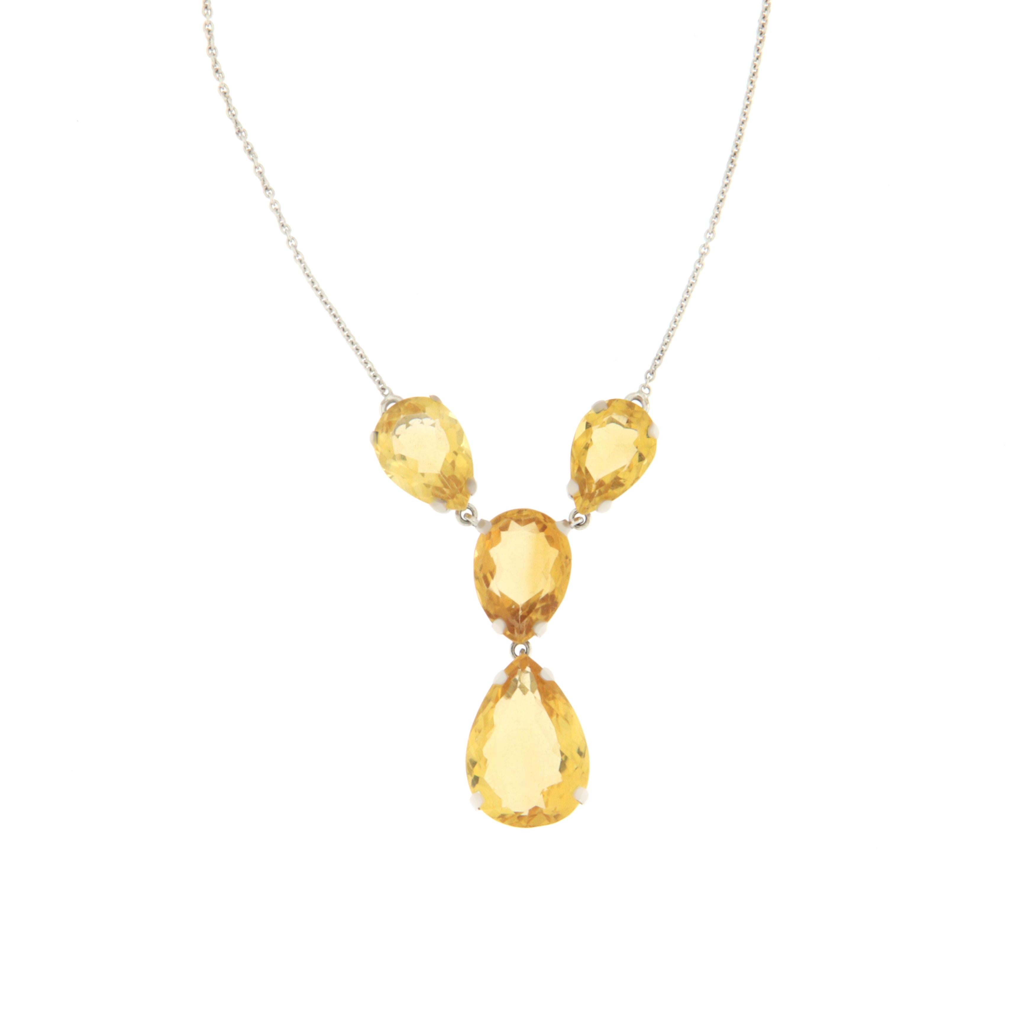 Handcraft Citrine 18 Karat White Gold Pendant Necklace In New Condition For Sale In Marcianise, IT