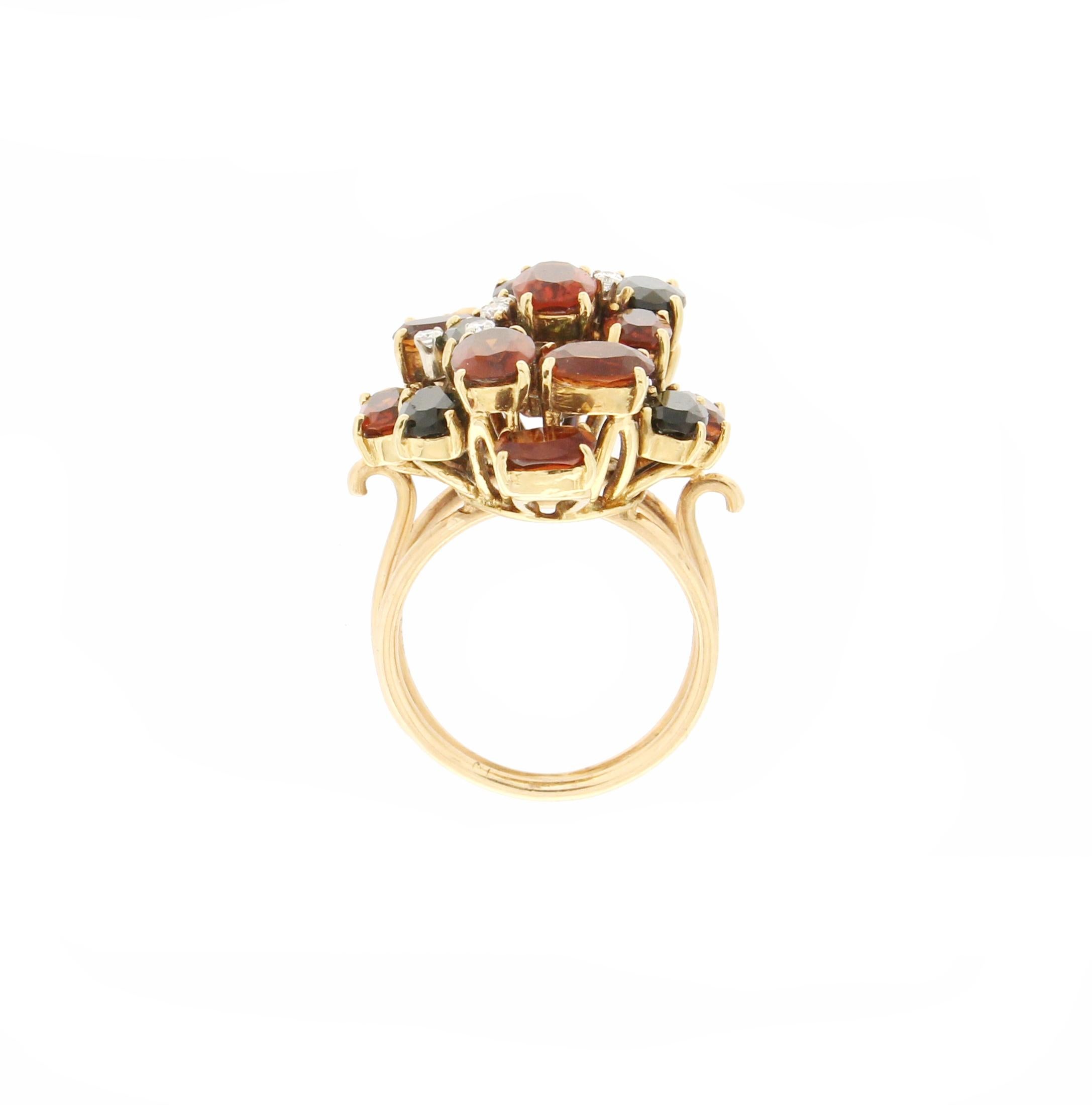 Handcraft Citrine 18 Karat Yellow Gold Diamonds Cockatil Ring In New Condition For Sale In Marcianise, IT