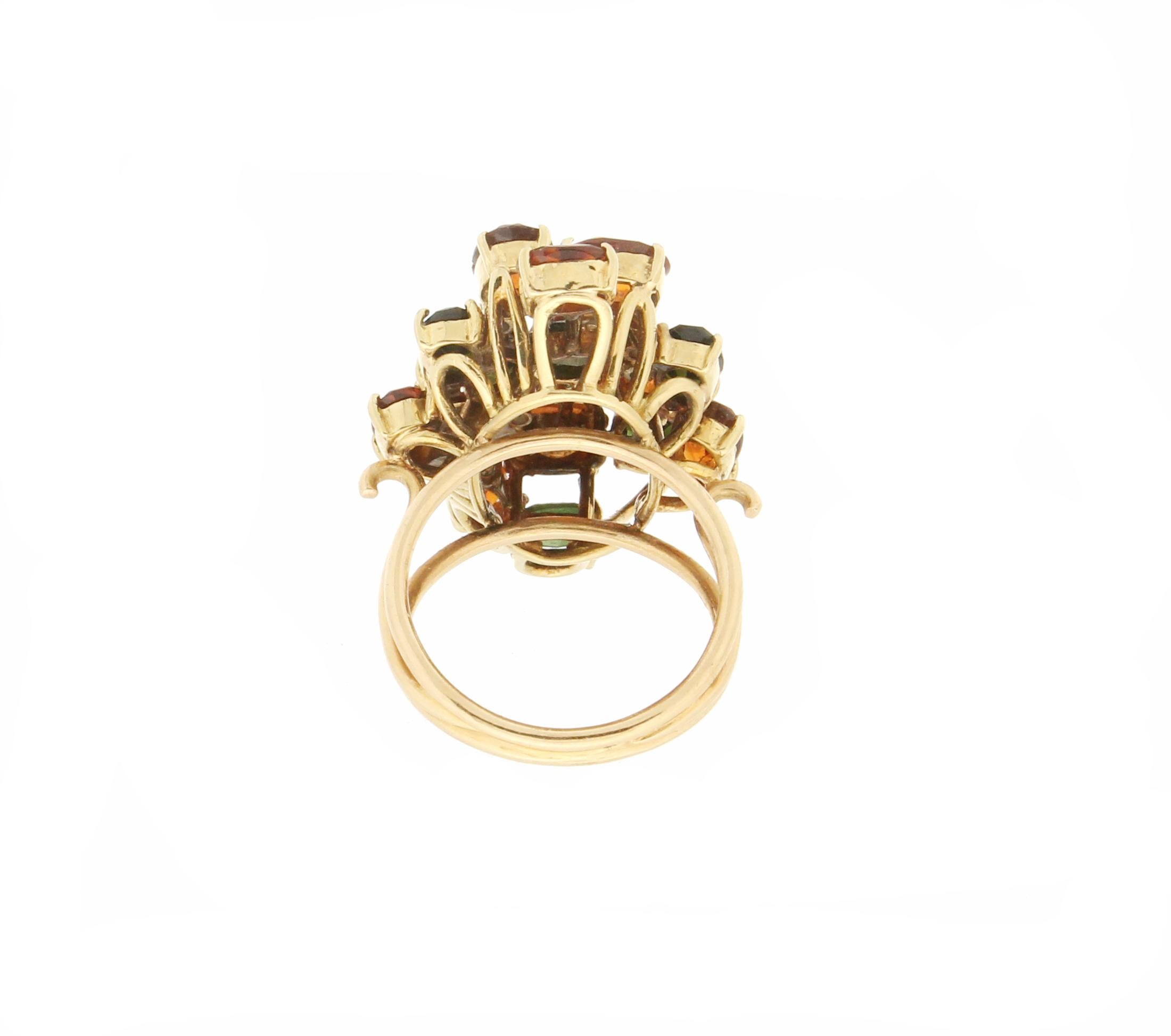 Women's Handcraft Citrine 18 Karat Yellow Gold Diamonds Cockatil Ring For Sale