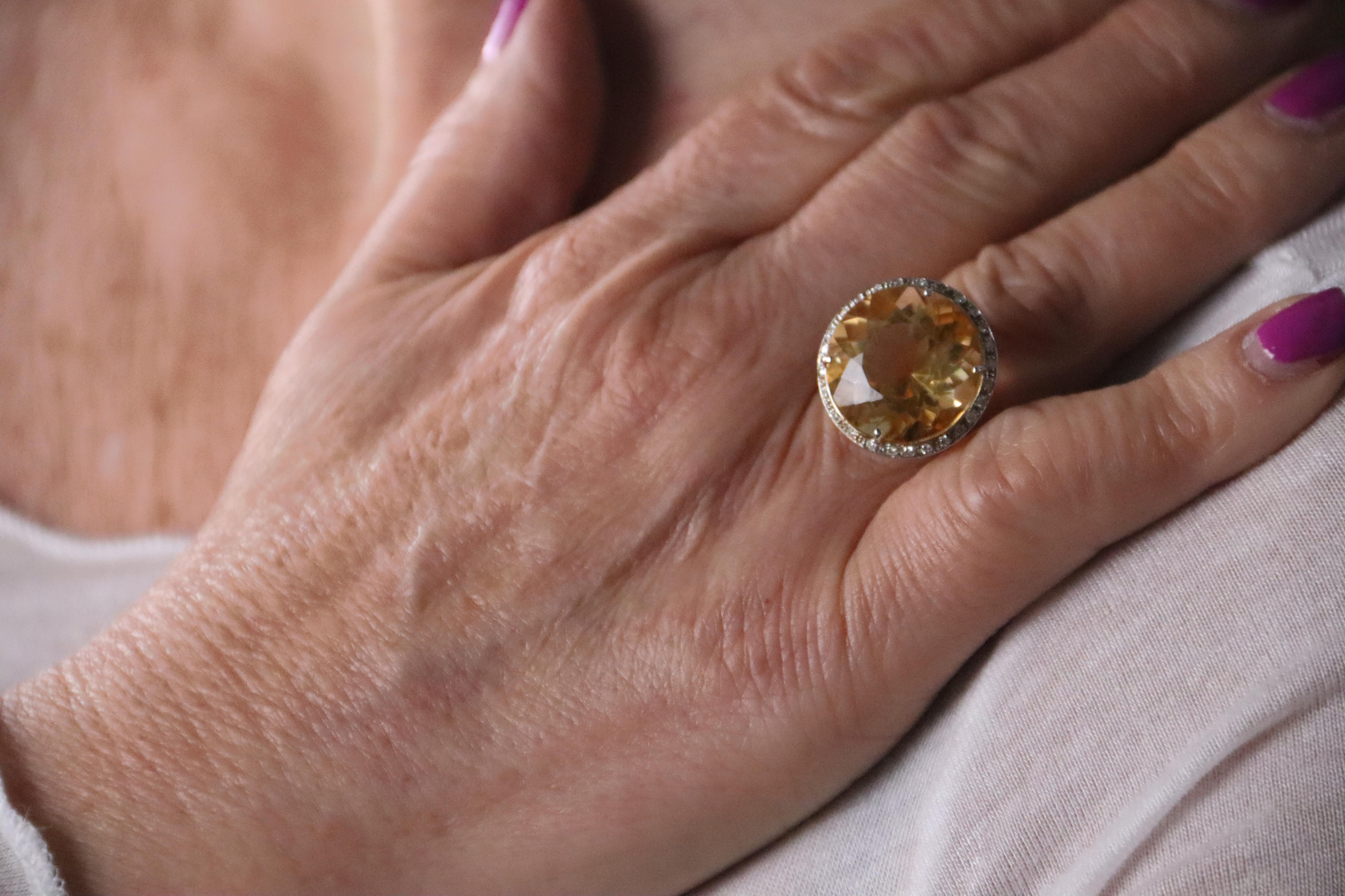 Handcraft Citrine 18 Karat Yellow Gold Diamonds Cocktail Ring 5