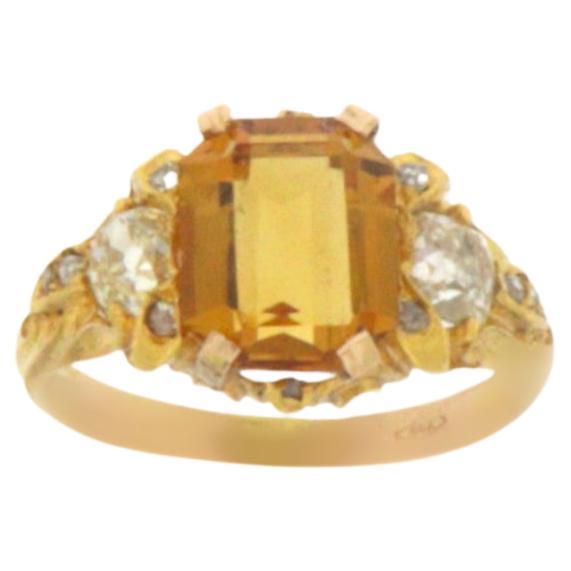 Handcraft Citrine 18 Karat Yellow Gold Diamonds Cocktail Ring