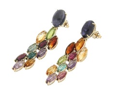 Handcraft Citrines 14 Karat Yellow Gold Amethyst Garnet Tourmaline Drop Earrings