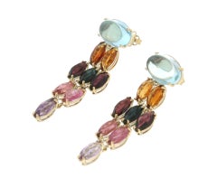 Handgefertigte Zitrinen 14 Karat Gelbgold Amethyst Granat Turmalin Tropfenohrringe