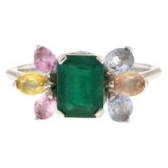 Handcraft Kolumbianischer Smaragd 18 Karat Weißgold Saphire Cocktail Ring