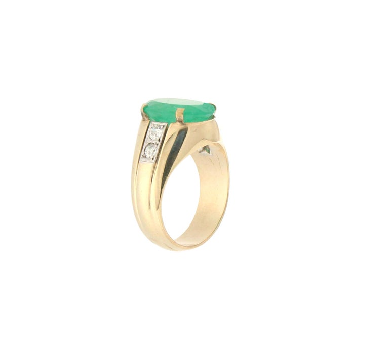 Handcraft Brazilian Emerald 18 Karat Yellow Gold Diamonds Cocktail Ring ...