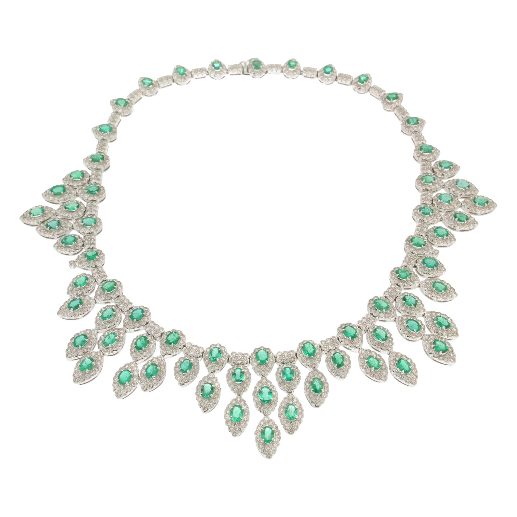 Collar Gargantilla Artesanal Esmeraldas Colombianas Oro Blanco 18 Kilates Diamantes