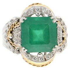Handcraft Colombian Emeralds 18 Karat White Gold Diamonds Engagement Ring