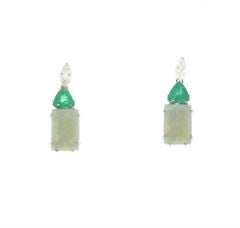 Handcraft Colombian Emeralds 18 Karat White Gold Diamonds Opal Drop Earrings