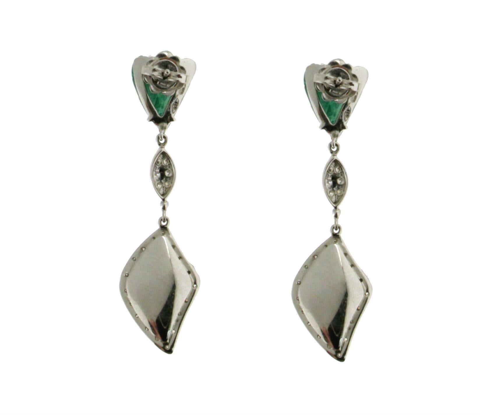Artisan Handcraft Colombian Emeralds 18 Karat White Gold Drop Earrings For Sale