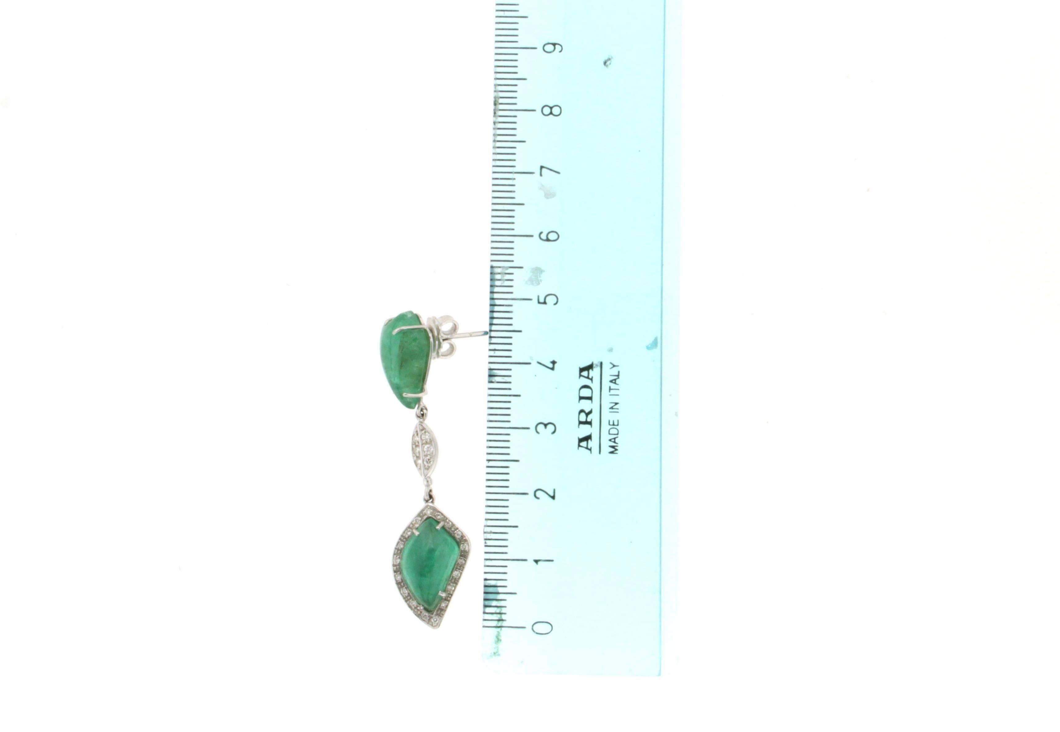 Mixed Cut Handcraft Colombian Emeralds 18 Karat White Gold Drop Earrings For Sale