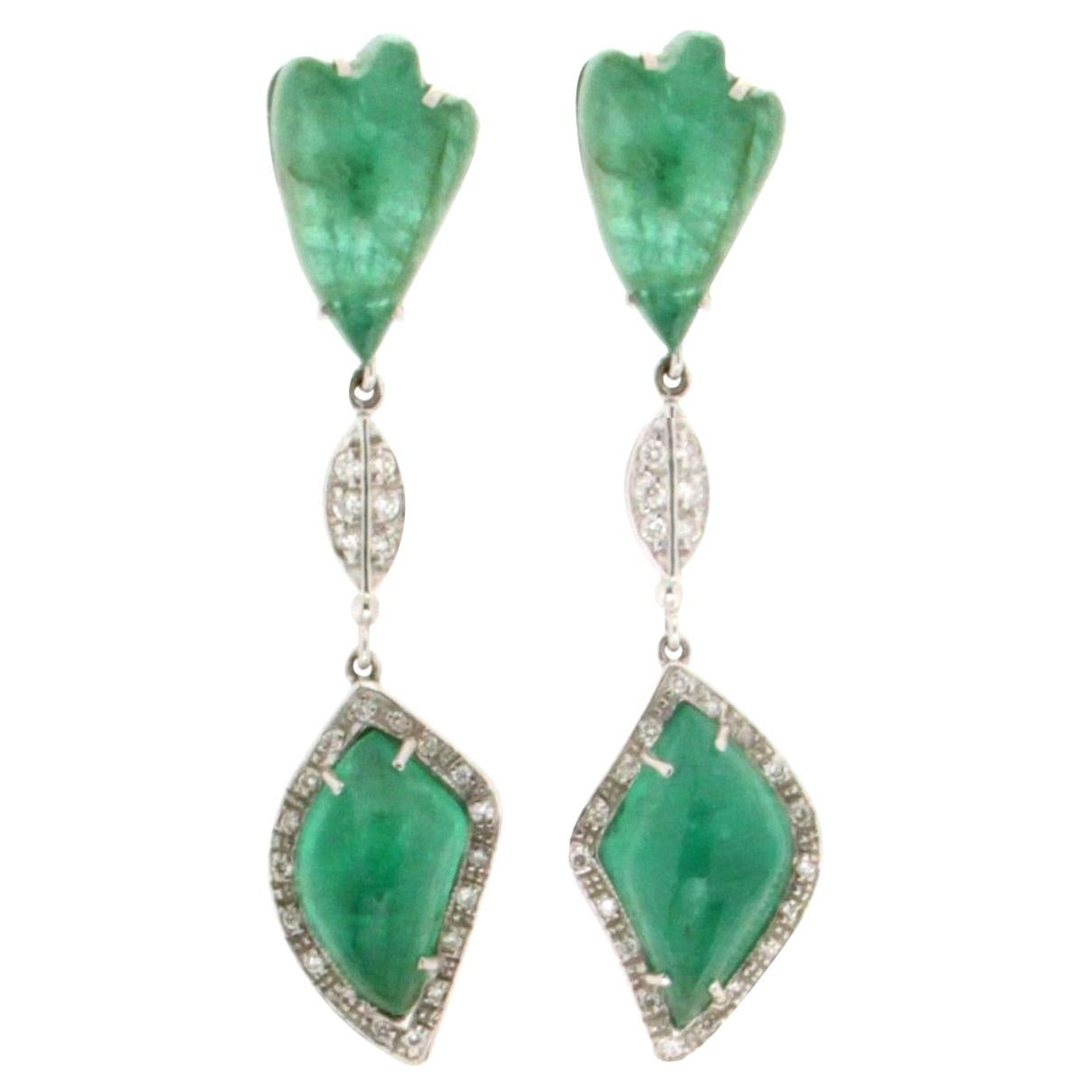 Handcraft Colombian Emeralds 18 Karat White Gold Drop Earrings