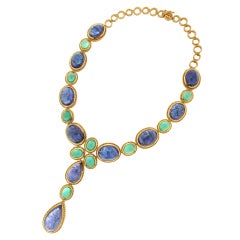 Handcraft Colombian Emeralds 18 Karat Yellow Gold Tanzanite Choker Necklace