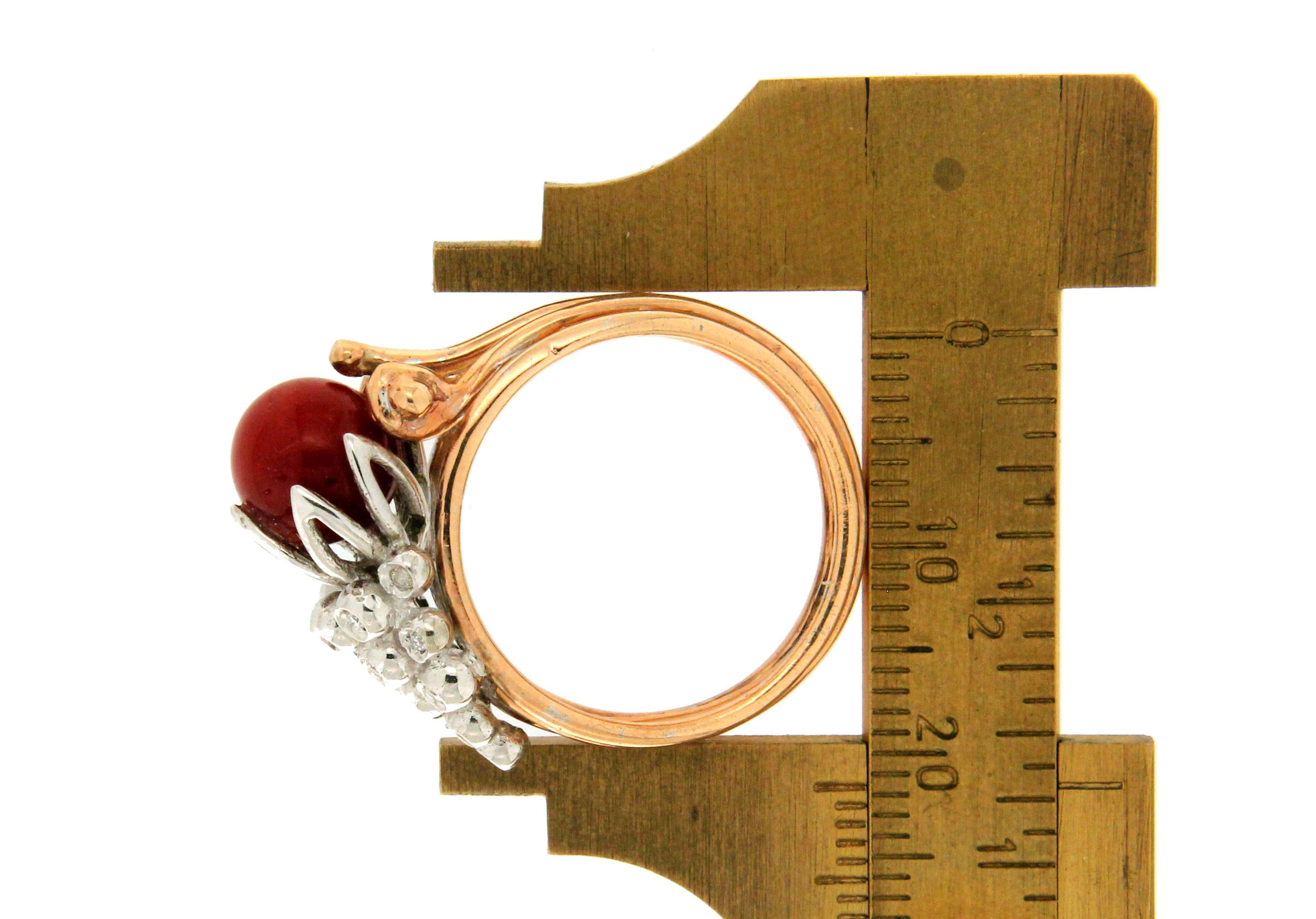 Handcraft Coral 14 Karat Yellow and White Gold Diamonds Cocktail Ring 4