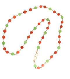 Handcraft Coral 14 Karat Yellow Gold Agate Beaded Necklace