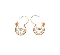 Handcraft Coral 14 Karat Yellow Gold Dangle Earrings