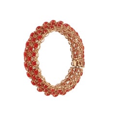 Bracelet manchette en or jaune 14 carats avec corail et diamants Handcraft