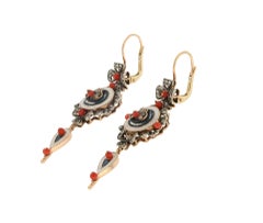 Handcraft Coral 14 Karat Yellow Gold Diamonds Drop Earrings