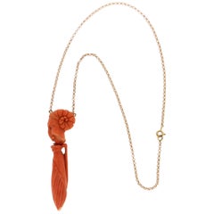 Handgefertigte Koralle 14 Karat Gelbgold Tropfen-Halskette