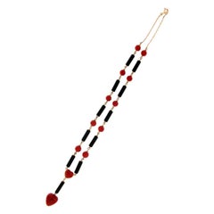 Handcraft Coral 14 Karat Yellow Gold Onyx Pendant Necklace