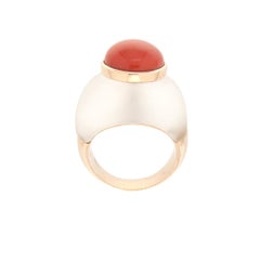 Handcraft Coral 14 Karat Yellow Gold Rock Crystal Cocktail Ring
