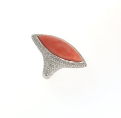 Handcraft Coral 18 Karat White Gold Diamonds Cocktail Ring