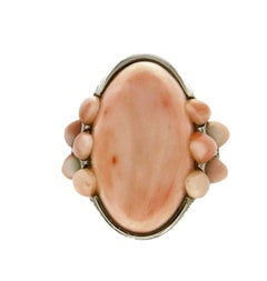 Handcraft Coral 18 Karat White Gold Diamonds Cocktail Ring