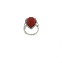 Handcraft Coral 18 Karat White Gold Diamonds Cocktail Ring