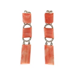Handcraft Coral 18 Karat White Gold Diamonds Drop Earrings