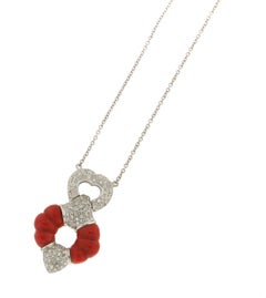 Handcraft Coral 18 Karat White Gold Diamonds Pendant Necklace