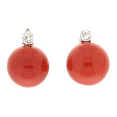 Handcraft Coral 18 Karat White Gold Diamonds Stud Earrings