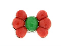 Handcraft Coral 18 Karat White Gold Jade Cocktail Ring