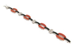 Manchette artisanale en corail, or blanc 18 carats, onyx et diamants