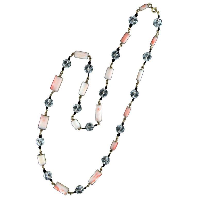 Bead Handcraft Coral 18 Karat Yellow Gold Chain Necklace For Sale